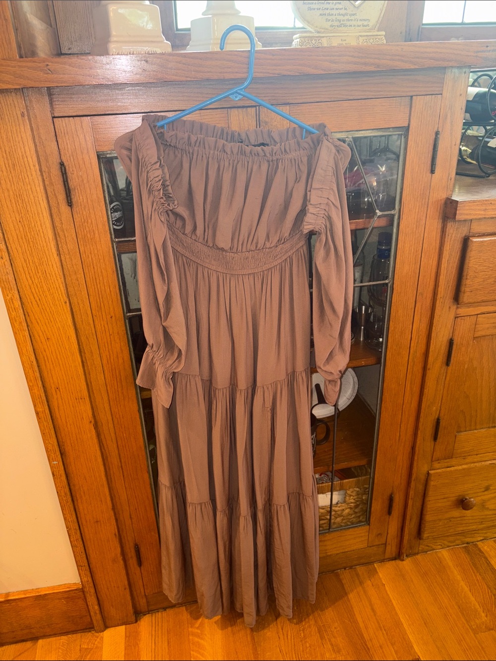 Boho Off-Shoulder Tiered Maxi Dress — Brown